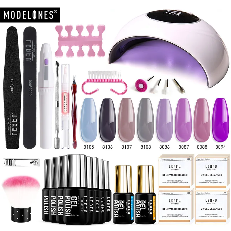nail set with drill Modelones, 23 шт./лот, USB кабель, светодиодная лампа, Гель-лак для нейл-арта, наборы, замачиваются, базовое верхнее покрытие, для ногтей, электрические инструменты, Гель-лак для ногтей, набор - Цвет: nail set with drill