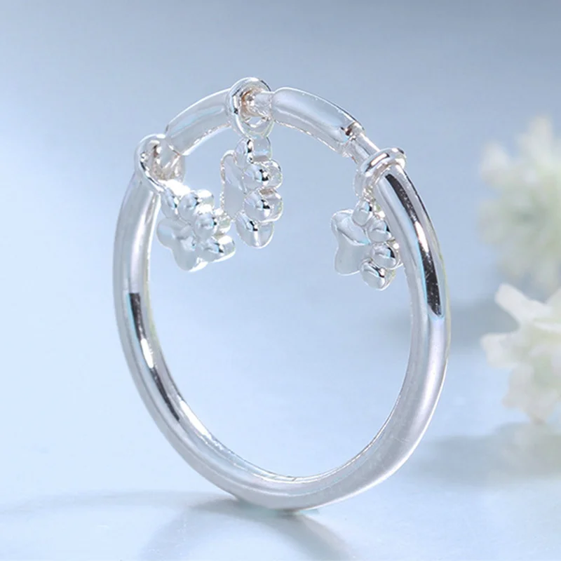 BAMOER Authentic 925 Sterling Silver Animal Dog Footprints Finger Rings for Women Fashion Sterling Silver Ring Jewelry SCR394