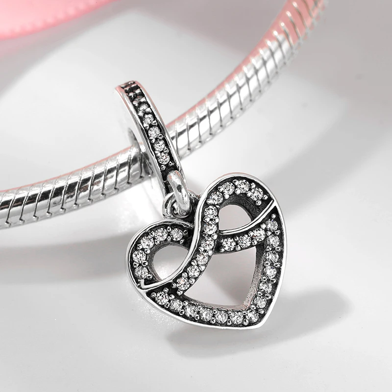 925 пробы серебряные подвески надписи Sweet Love Heart CZ модная женская бижутерия делая, подходят к оригиналу Pandora, браслет с Шармами