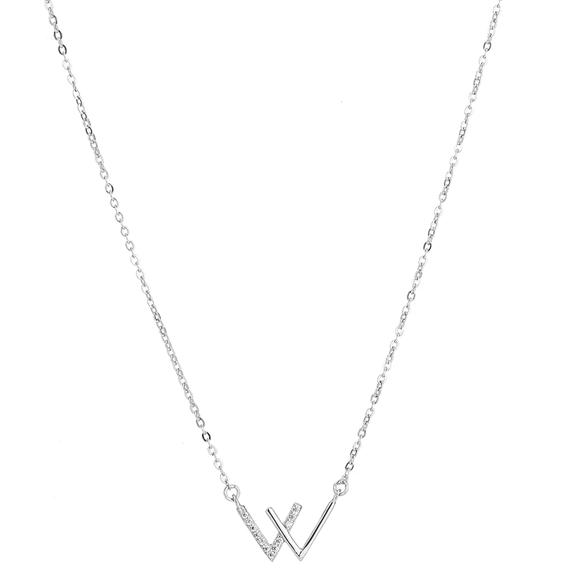 629ZHAO Necklace simple letters Small fresh 925 Silver W Double V