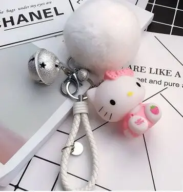 Брелок Hello Kitty с помпоном для ключей Porte брелок для сумки автомобиля мультфильм меховой шар брелок chaviro подарок для женщин - Цвет: white