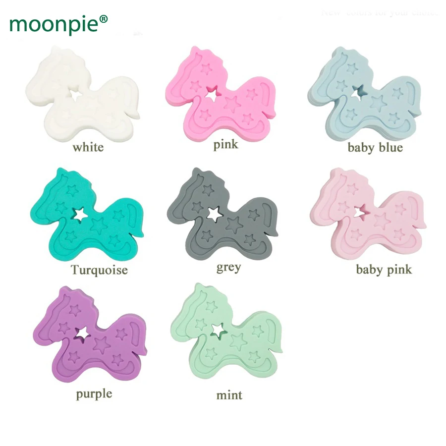 10pcs mint color Baby Charms horse Teether DIY Crafts Rattle Silicone pony Teether star trojan Silicone Teether Pendant BST02