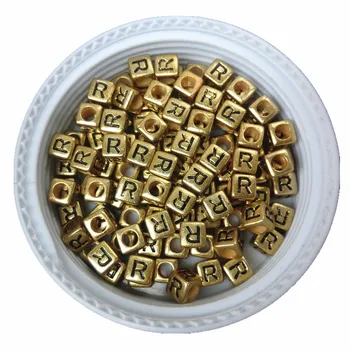 

Free Shipping Cube Single R Printing Gold Acrylic Letter Beads 500pcs 2600pcs 6*6MM Square Plastic Alphabet Jewelry Spacer Beads