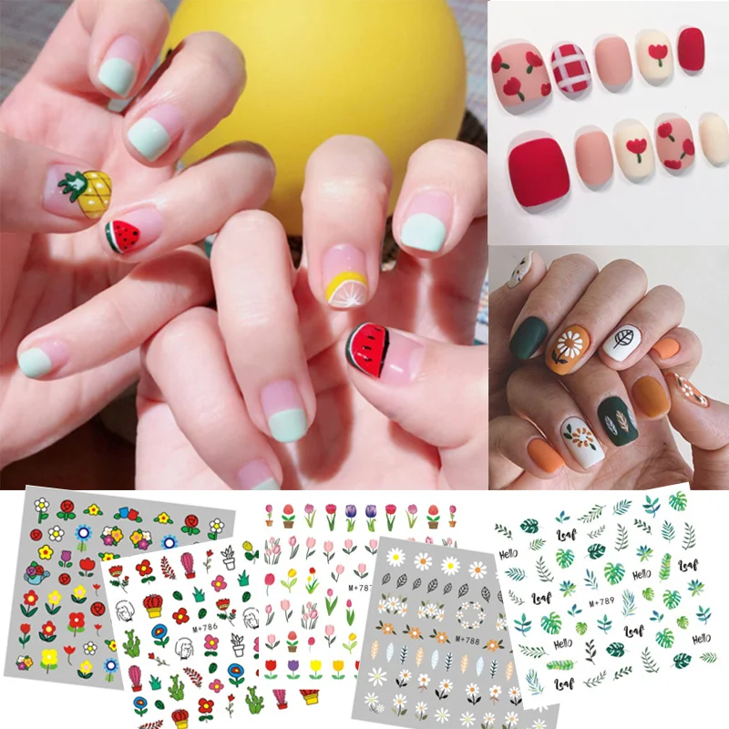 

1/5 Sheet 3D Transfer M+785-789 Nail Sticker Flower Leaves Cartoon Beauty Decoration Designs Summer Manicure Navy DIY Decals