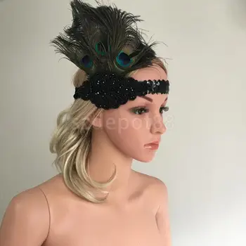 

Vintage Gastby Headband Women 1920s Feather Headpiece Bridal Fancy Dress