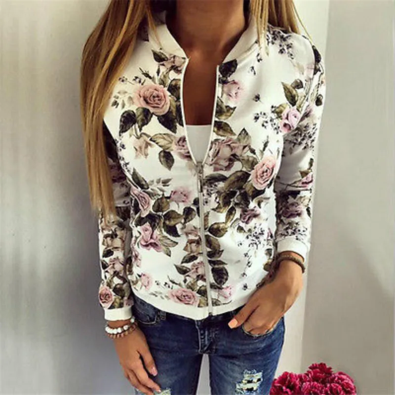 Женская байкерская куртка бомбер на молнии с цветочным принтом|bomber jacket coat|jacket