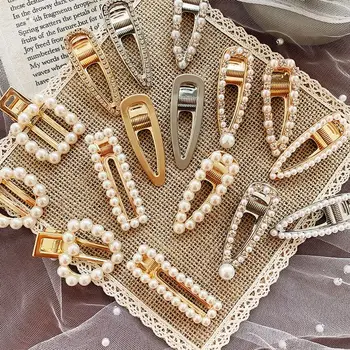 

New Fashion Korea Pearl Waterdrop Crystal Hairpins Metal Gold Hair Clips Pearl Hairpins Hair Accessories Women Girls Drop Ship