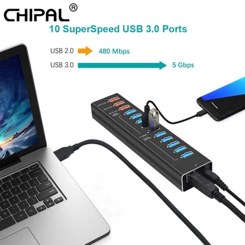 

CHIPAL 10pcs Hub Splitter with LED Indicator USB 3.0 USB 2.0 5V 2.4A Fast Charging Type-B Type-C Cable for Macbook Pro PC Laptop