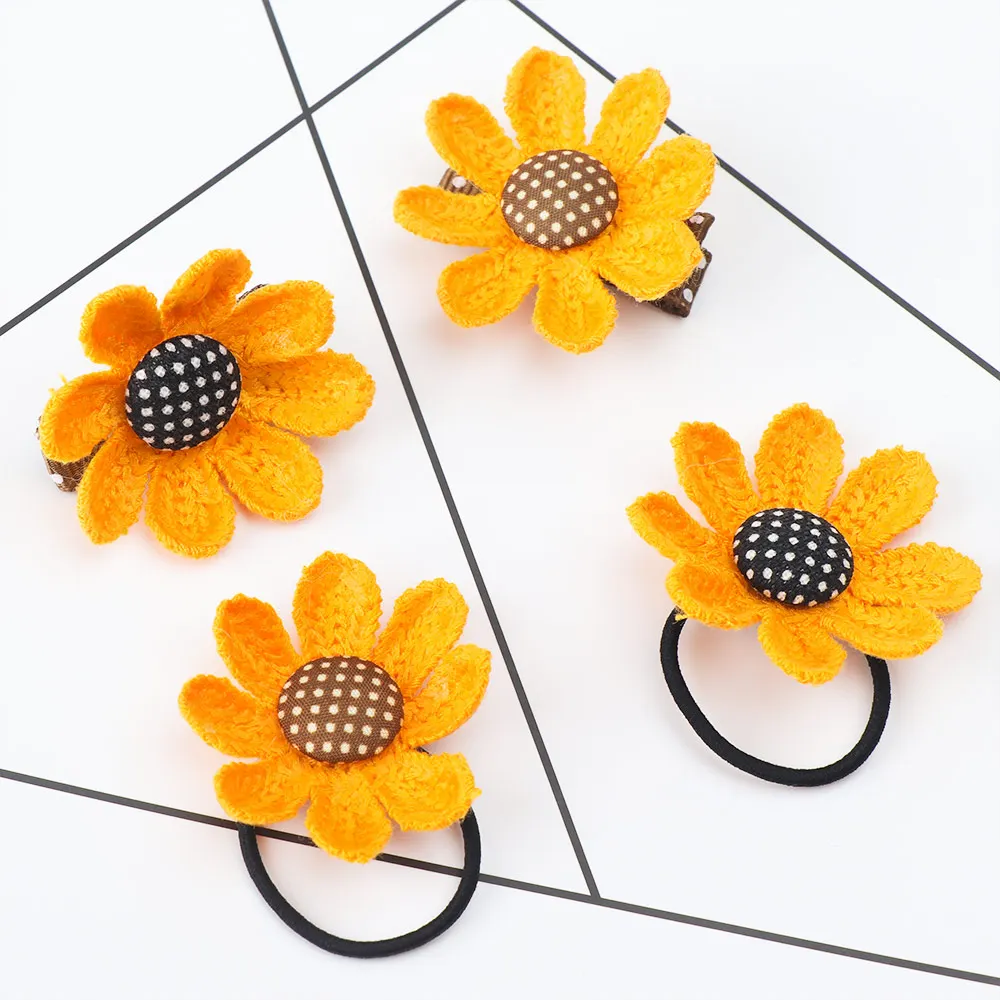 

4Pcs/Set Baby Girls Cute Sun Flower Hair Clips And Hair Rope Family Children Hairpins Hair Accessories