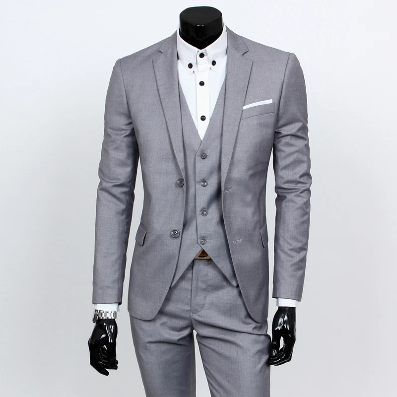 suit + jacket + pants 3 pieces sets / 2017 fashion men leisure business suits / Man's blazers jacket coat + trousers + waistcoat