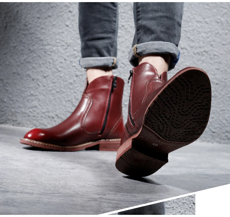 Men's Boot Slip-on Ankle Desert Boots Mens Black Leather Boots Men Winter Shoes Waterproof Military Boots' Men Combat Plus Size  (7)