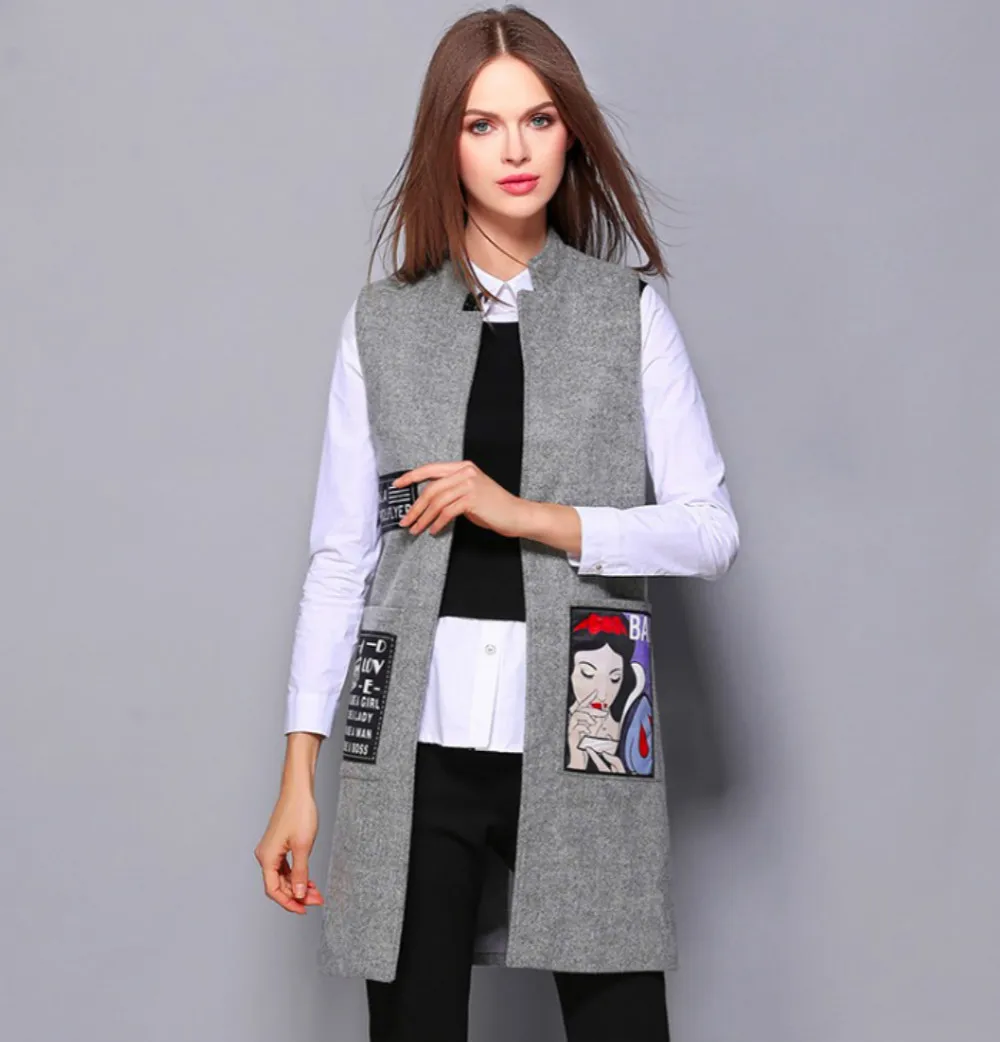 Compare Prices On Vest Women Long- Online Shopping/Buy Low Price Dorla Cool Women Vest 2017 Autumn Wool Jacket Female Patchwork Pockets Open Stitch Coat Middle Long - Compare Prices On Vest Women Long- Online Shopping/Buy Low Price