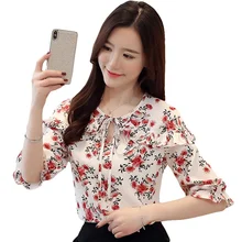 Women's Shirt Summer Short Sleeve Shirt Top Fashion Floral Shirts Ruffle Chiffon Blouse Shirts Women 2019