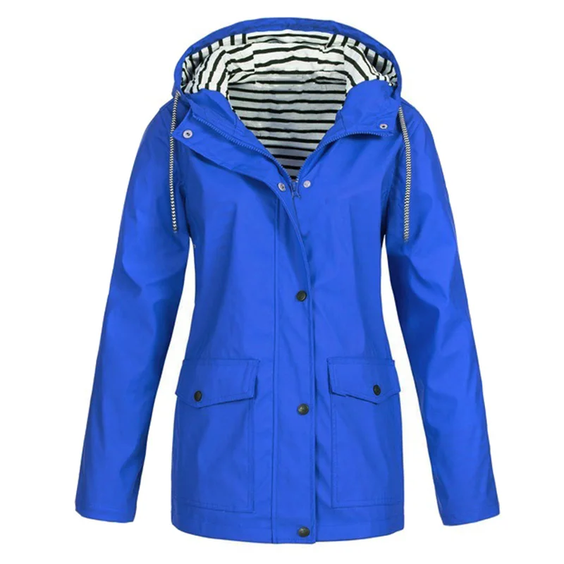 Осень-зима, Женское пальто с капюшоном, Тренч, пальто размера плюс, 3XL, 5XL, в полоску, внутри, на завязках, длинное пальто, женская верхняя одежда - Цвет: Синий