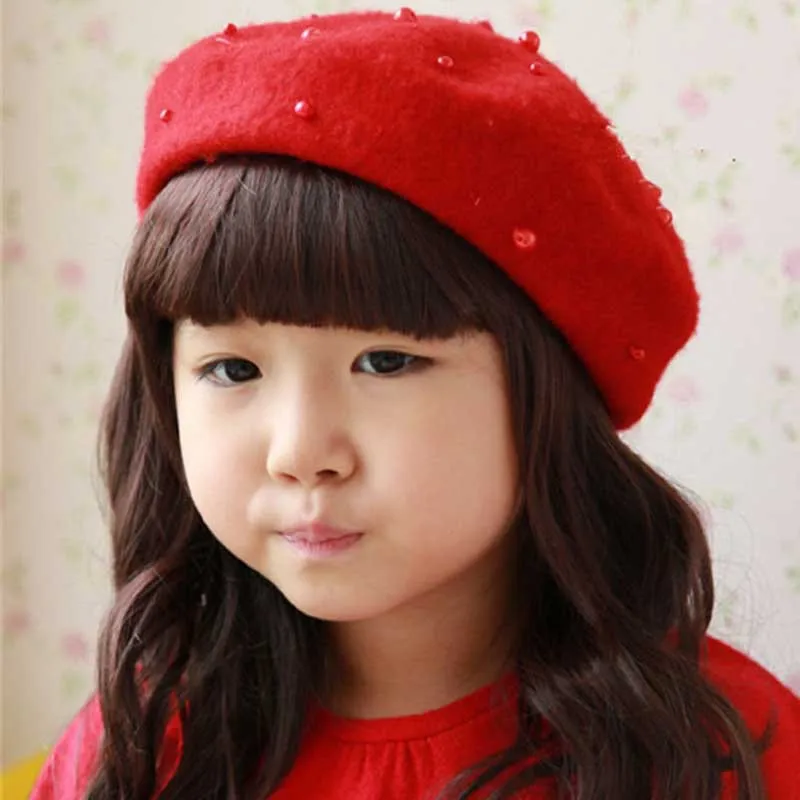 Sale Solid Baby Girls Boinas Boina Feminina Hipster Joker Pearl Wool Felt Beret Multicolor Painter Hat for Children