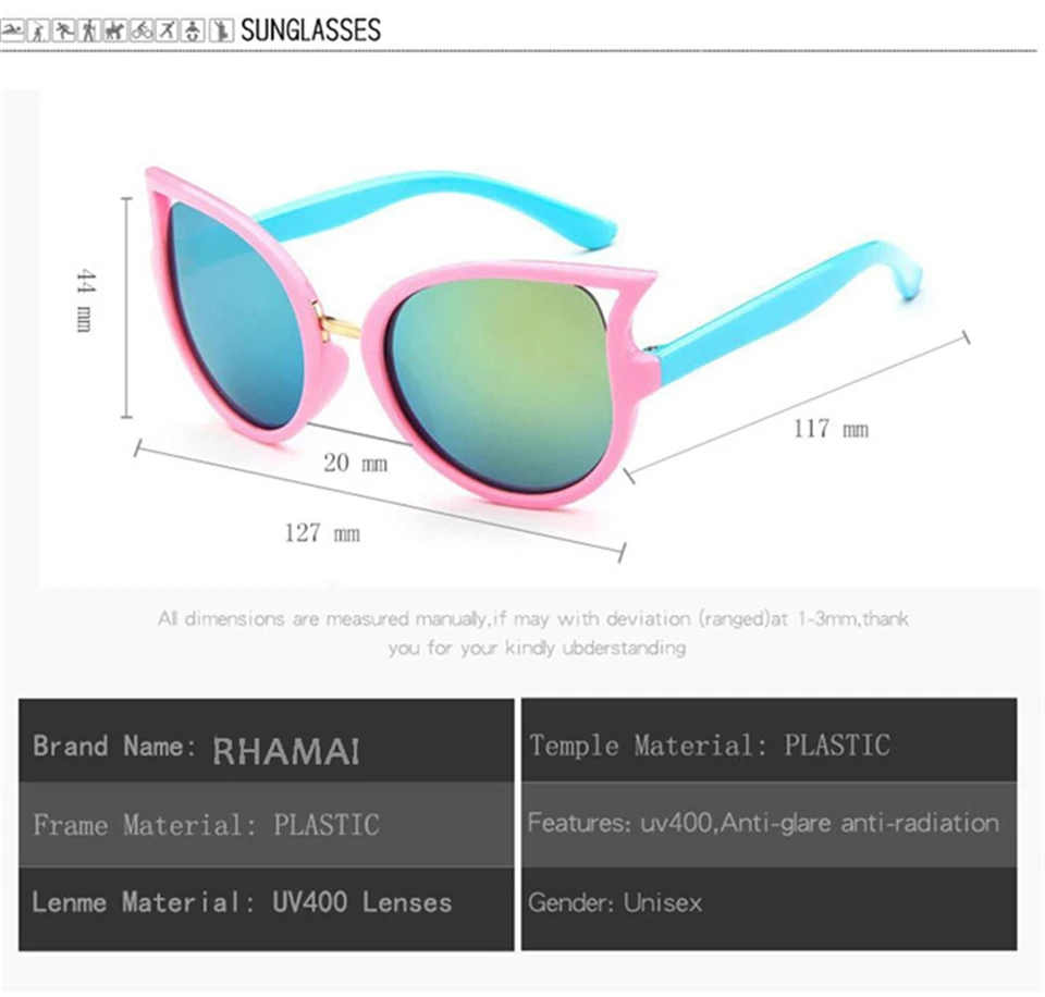 RHAMAI детские солнцезащитные очки для девочек брендовые Детские очки с кошачьими глазами для мальчиков UV400 линзы детские солнцезащитные очки милые очки оттенки очки