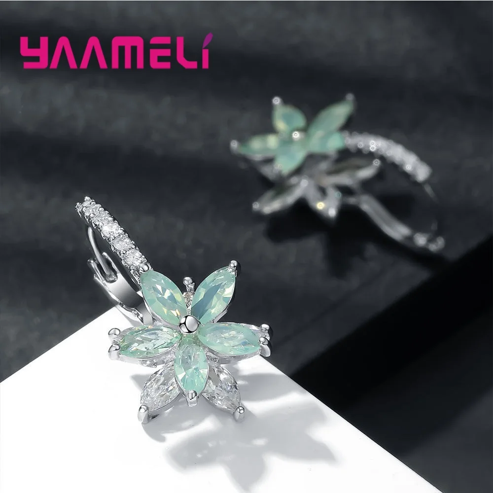 Высокое качество AAA+ синий кубический цирконий цветок милые серьги 925 пробы серебряные серьги-кольцо для модных женщин вечерние ювелирные изделия