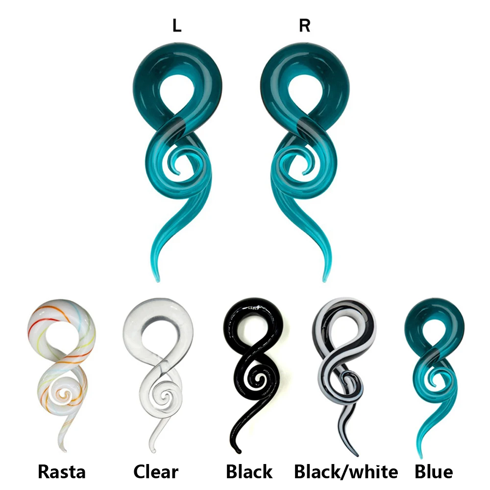 

PAIR Pyrex Glass Ear Spiral Taper Strehcers Piercing Twist Stretcher Plug Expander Jewelry