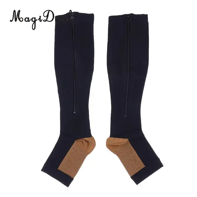1 Pair Copper Mens Womens Compression Socks Calf Leg Foot Support Open Toe Stockings Knee High