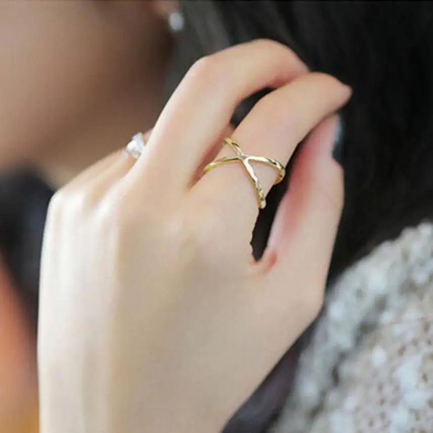 

Stylish Women Finger X Cross Rings Three-dimensional Hollow Out Alloy Silver Ring For Women Aneis Jewelry Accessories Trinket