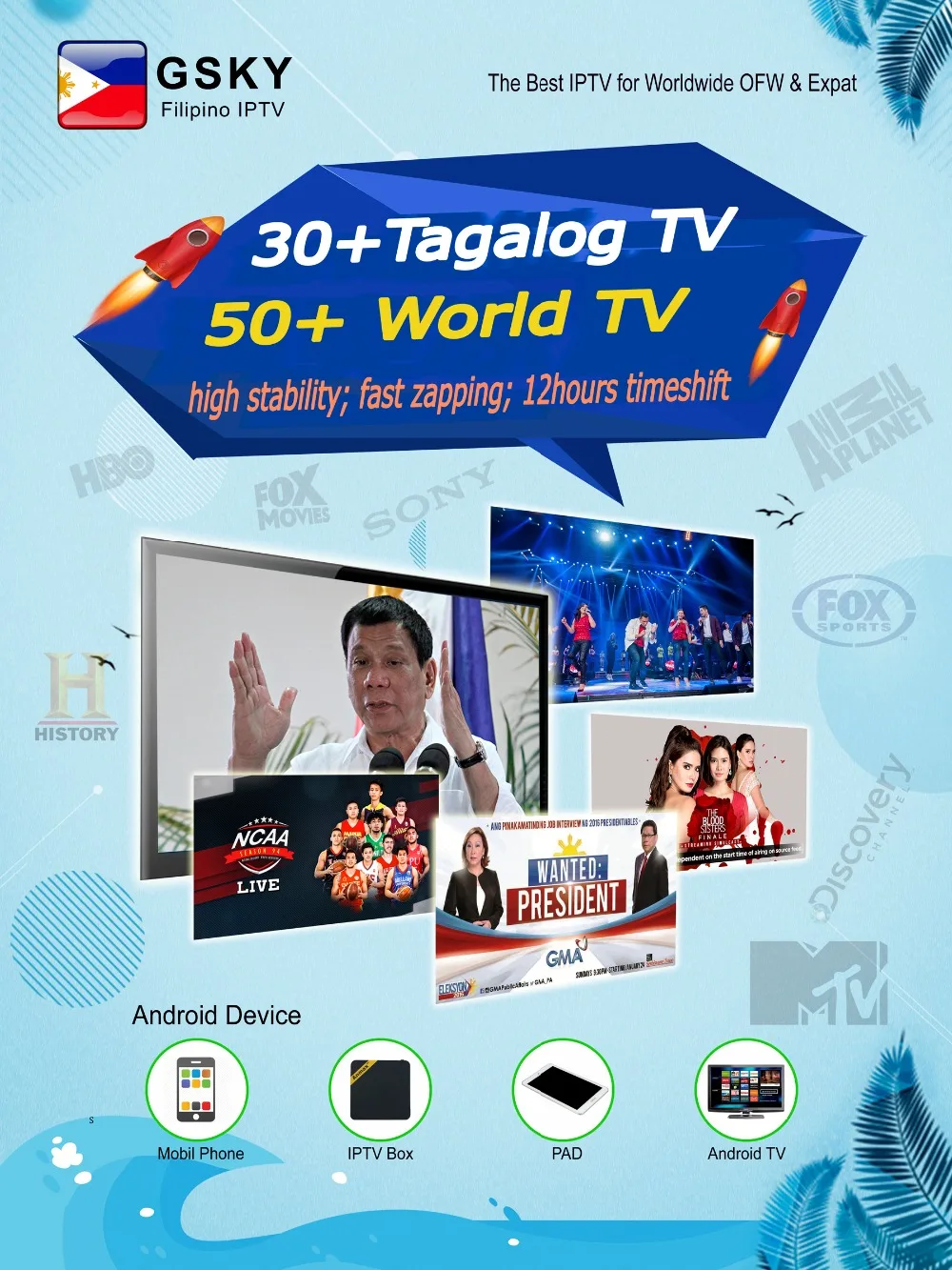 PINOY IPTV PACKAGE INCLUDE 25 TAGALOG CHANNELS AND 70 WORLD PREMIUM CHANNELS