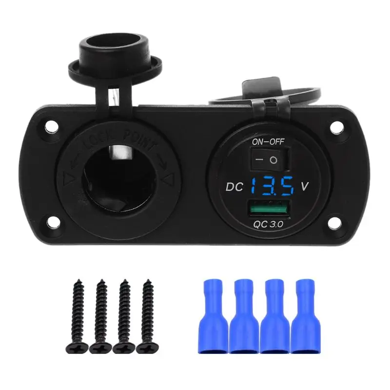 12 V-24 V QC 3,0 зарядных порта USB для автомобиля Зарядное устройство адаптер Мощность гнездо светодиодный вольтметр с вкл/выкл переключатель для мобильного телефона планшета gps