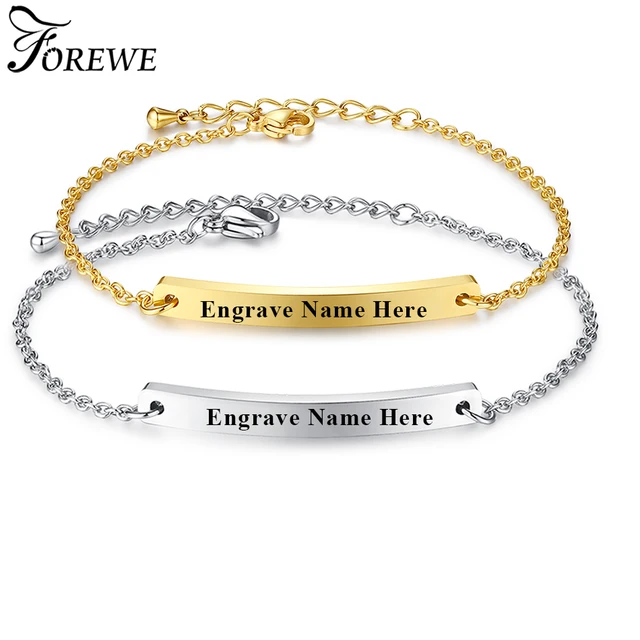 forewe customize engrave bracelets for women men stainless steel
