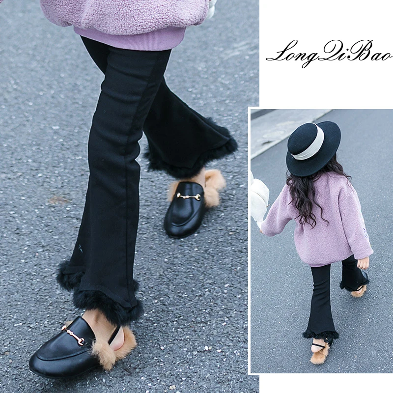 

2018 new plus velvet thick winter children's jeans female Korean version of the casual ocean flare pants long pants tide