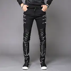 Модная одежда облегающие черные искусственная кожа мужчины брюки молния хип-хоп обтягивающие мужские брюки мужской костюмы для ночного