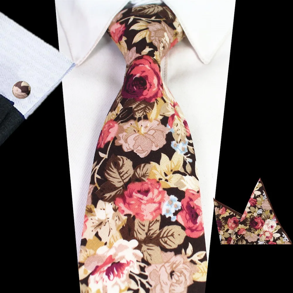 RBOCOTT дизайн 8 см хлопок галстук Набор Цветочный платок-галстук и запонки Бизнес Свадебная вечеринка печать шеи галстуки для мужчин