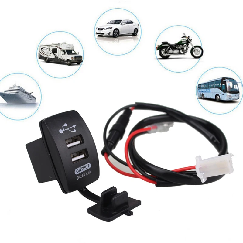 

Waterproof 12V-24V Mini Micro Dual USB Plug Car Motorcycle Cigarette Lighter Socket 5V 3.1A Car Charger with Waterproof Panel