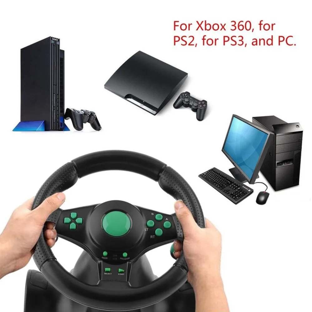 180 градусов вращения игры вибрации гоночный руль с педалями для xbox 360 для PS2 для PS3 ПК зарядных порта USB для автомобиля рулевое колесо