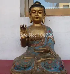 003149 18 ДЮЙМОВ Тибет Буддизм бронзовый Gild перегородчатой Шакьямуни Татхагата Статуя Будды