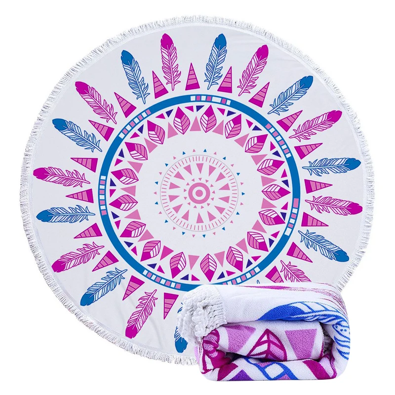

Indian Mandala Beach Towel Microfiber Round Beach Blanket with Tassels Soft Water Absorbent Yoga Mat Multi-Purpose Tapestry