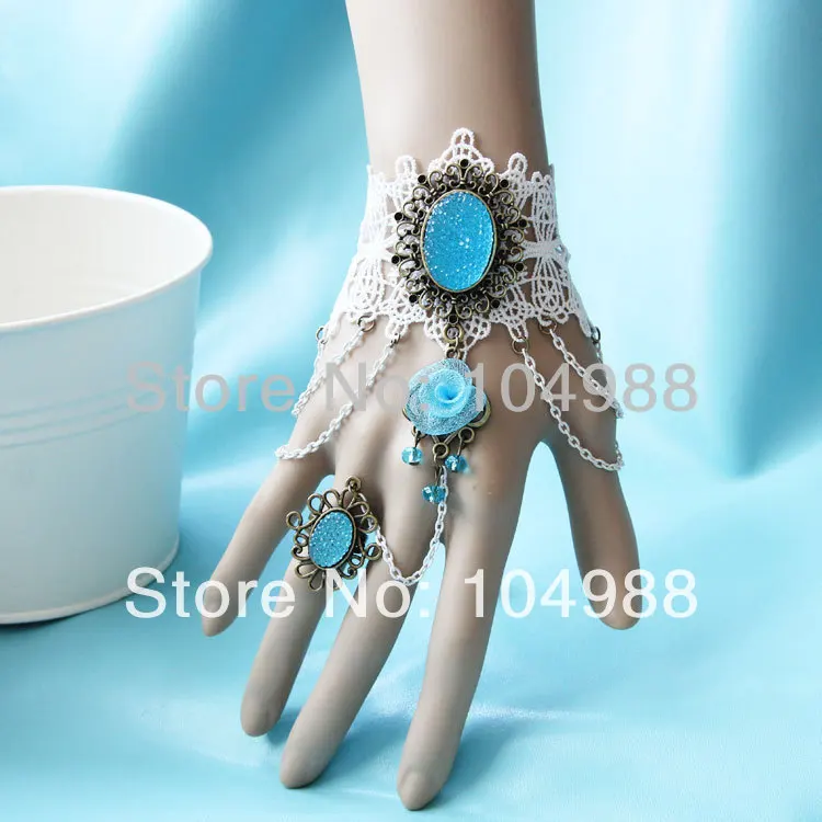 

NEW ARRIVAL LADY ROYAL WHITE LACE BRACELET BLUE ARYLIC JEWELRY