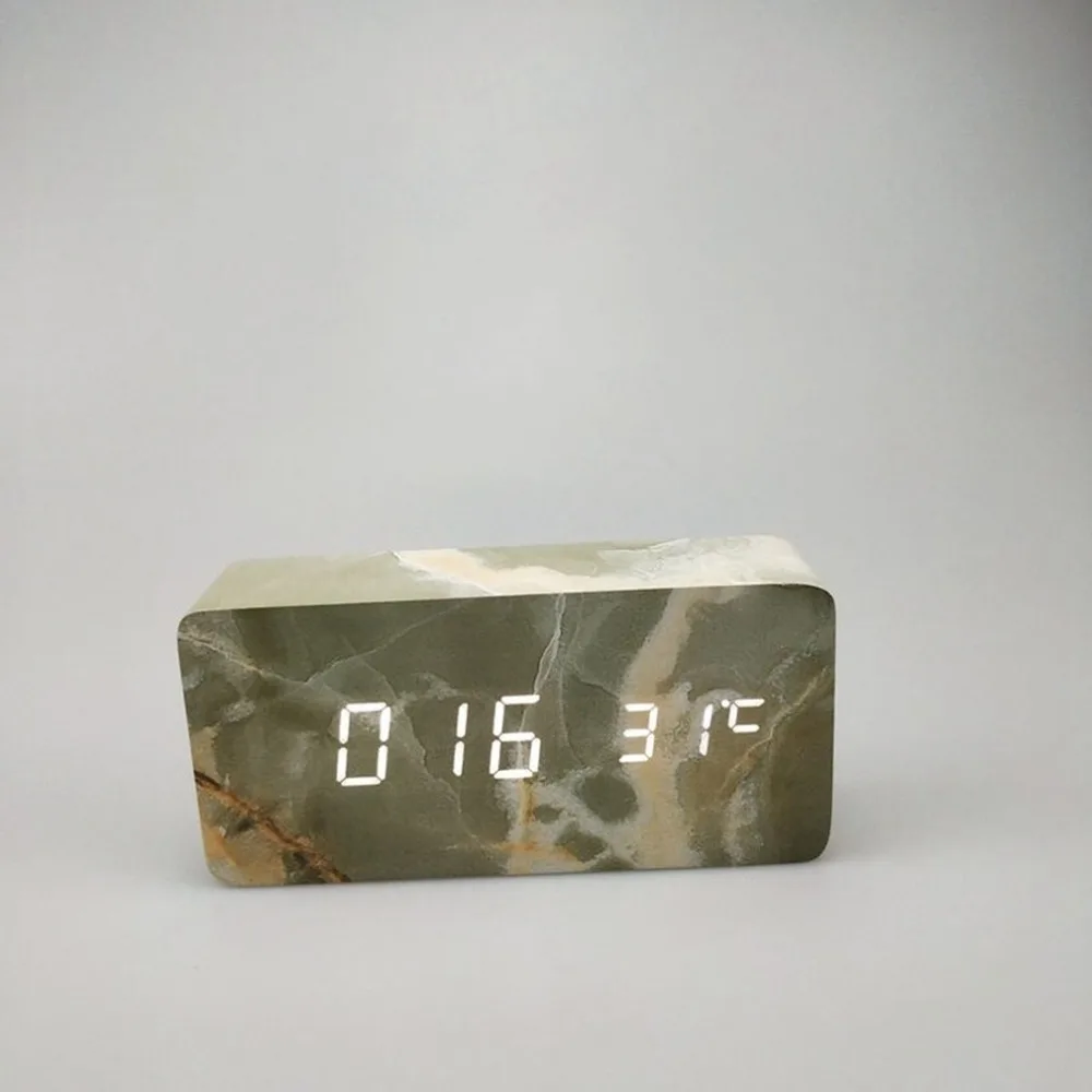 

Dali Stone Texture Clock LED Mirror Alarm Clock Digital Snooze Table Clock Wake Up Light ElectronicTime Temperature Display Home