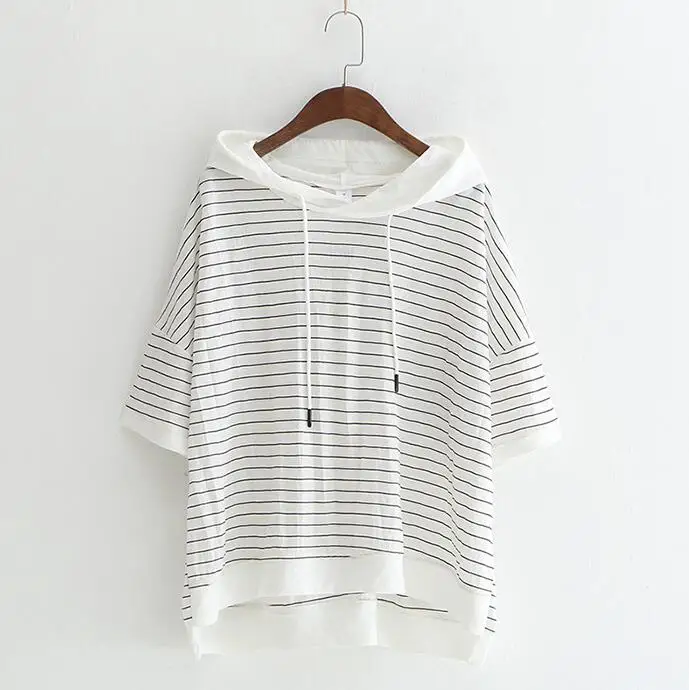 Женская Повседневная клетчатая рубашка с капюшоном 2019 Лето Mori Girl Student Leisure Wind Stripe