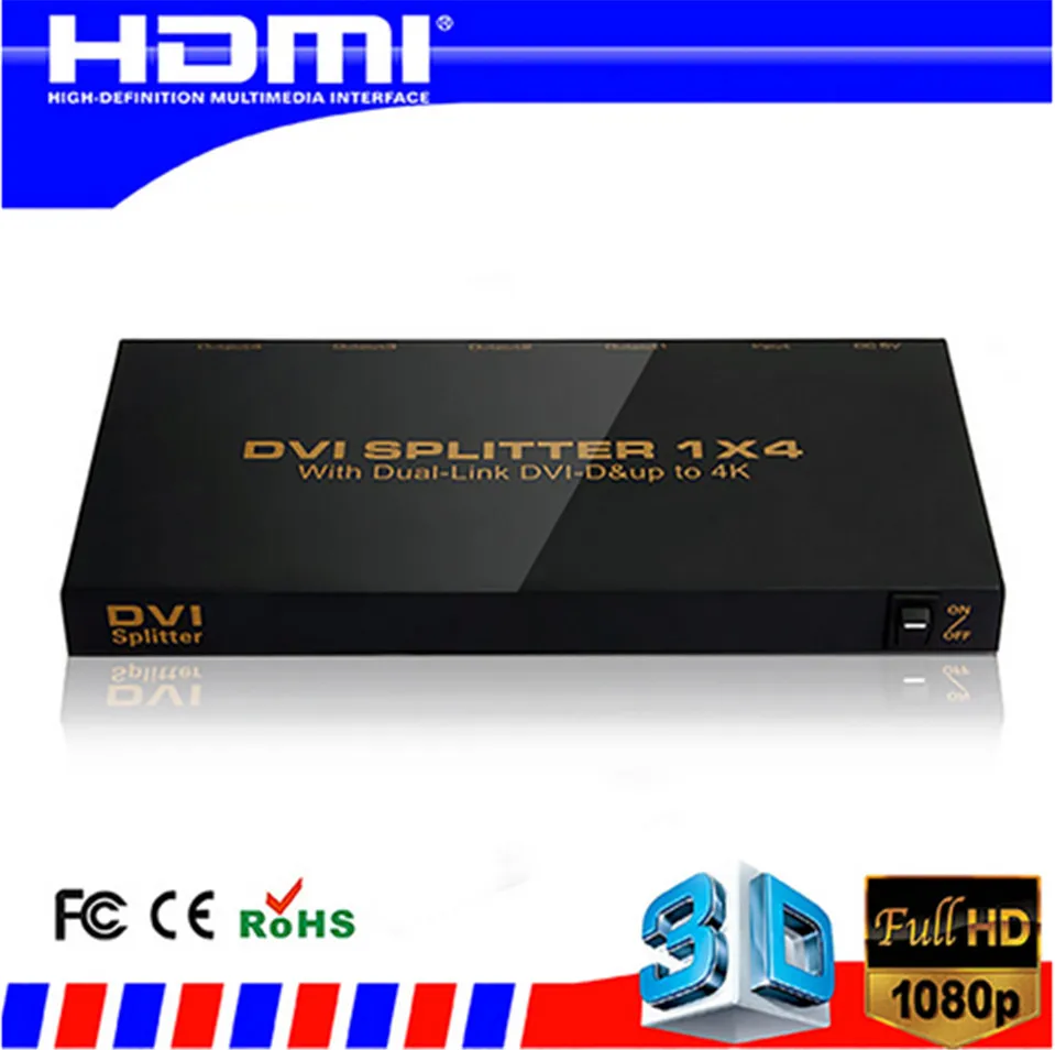 

New DVI SPLITTER 1*4 with Dual link DVI-D 4K 2K 1 input 4 output Video Splitter HD 1920 x 1200 Free shipping 1 in 4 out