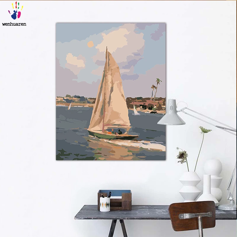 

DIY oil painting is made up of Numbers and colors. Oil paintings of ships sailing on the sea can be used as home decorations