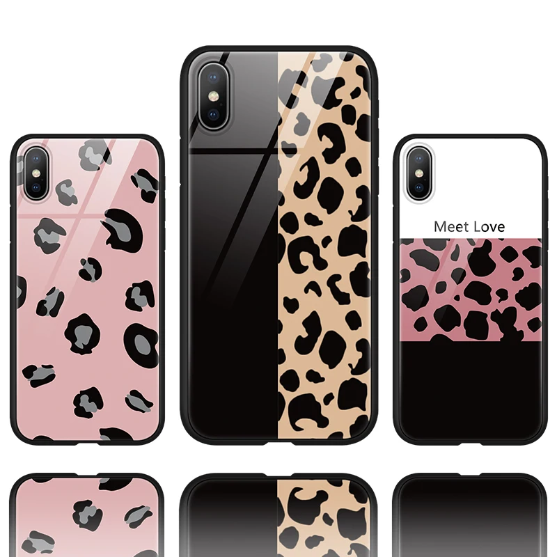 

Tempered Glass Leopard Print Case For iPhone 6 6S Plus X XR XS Max Luxury Coque Cases For iPhone 7 8 Plus Phone Bags Back Cover