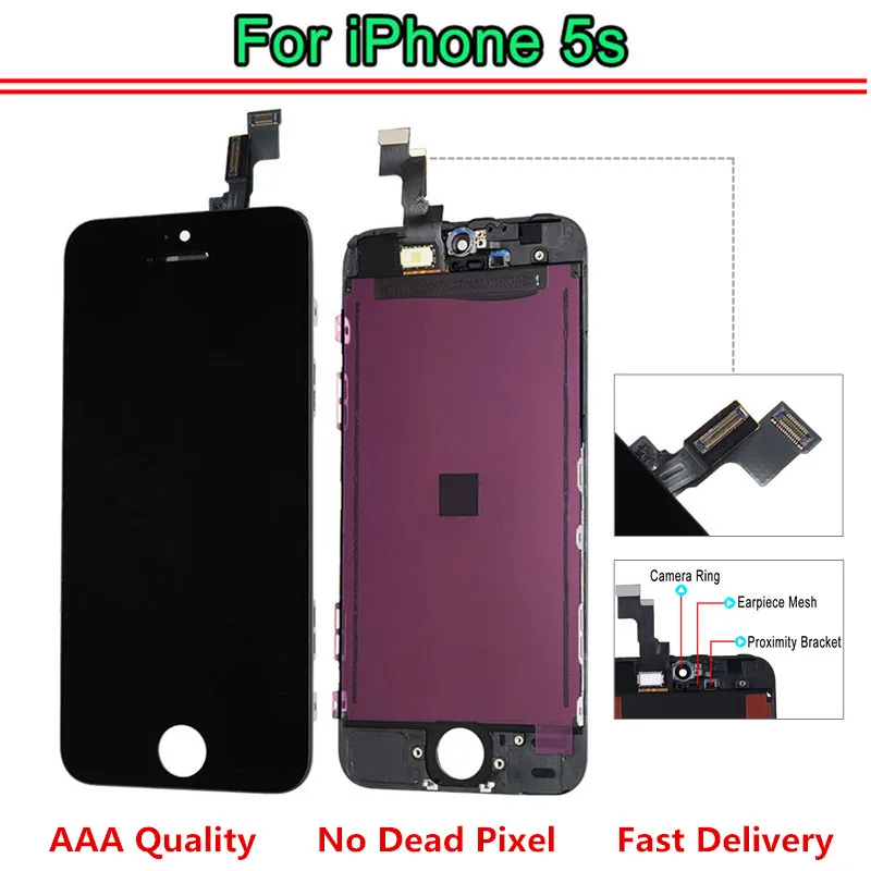 

10PCS/LOT For iPhone 5s LCD Display Screen Assembly Replacement No Dead Pixel AAA Quality wholesale Free Shipping DHL