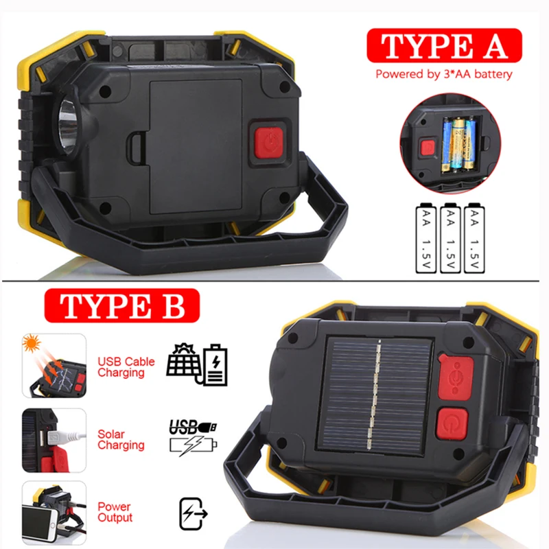 Лампе портативный Рабочий прожектор светильник лампа для тента на кемпинге фонарь 50 Вт Солнечный USB Перезаряжаемый COB светодиодный светильник-вспышка поисковый светильник AA точечный светильник - Испускаемый цвет: 1