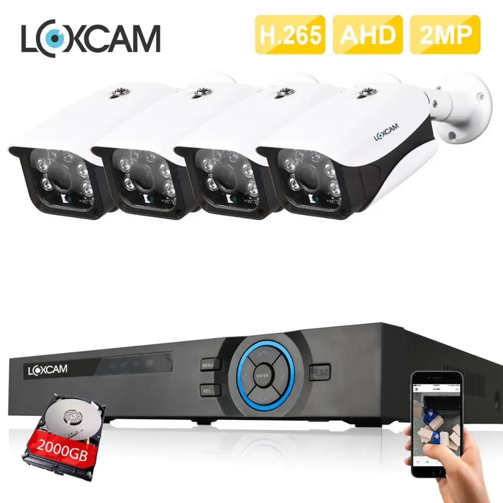 H.265 4CH 1080P DVR комплект камер видеонаблюдения Системы 4 шт. 2MP безопасности массив