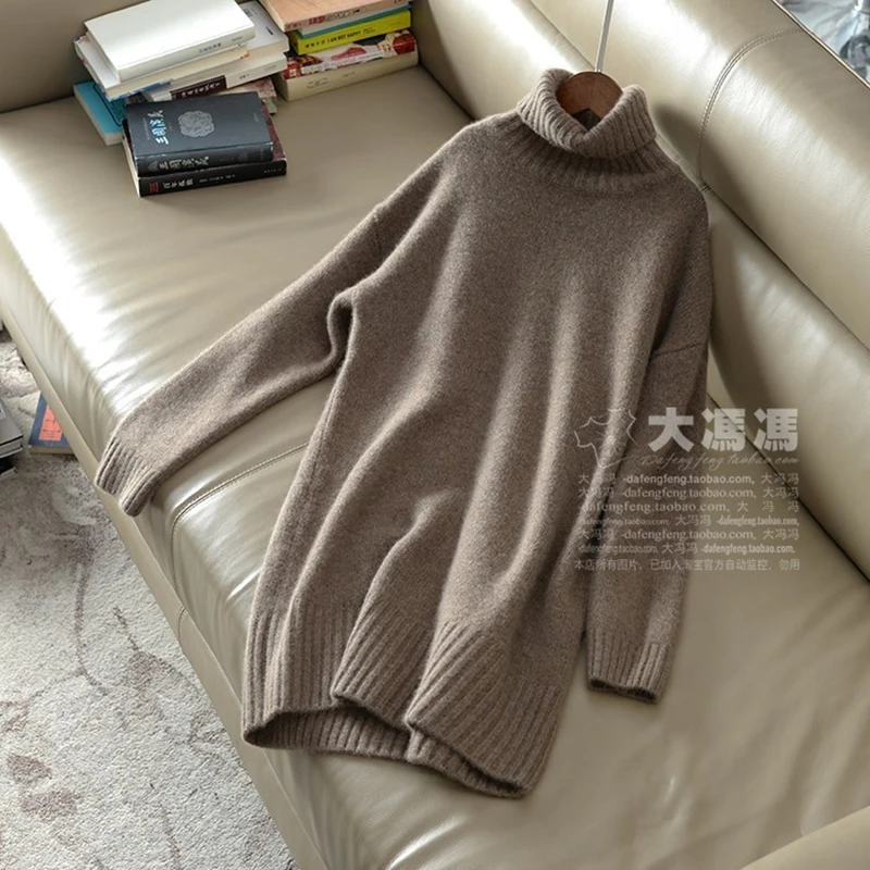

2019 New Fashion Double thickening loose turtleneck cashmere sweater female knit sweater cashmere pullover sweater Free Shippin