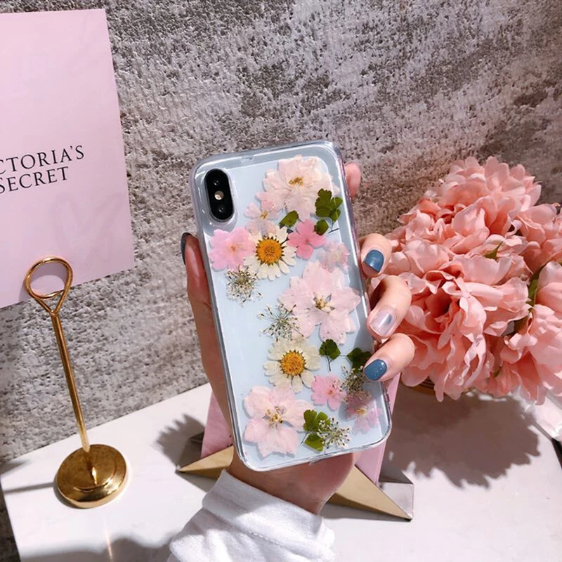 Mayitr Case For iphone 7 8 6 6s plus X XR XS Max Real Dried Pressed Flowers Soft Cover For iPhone XS Max XR X 6 7 8 Plus Fundas