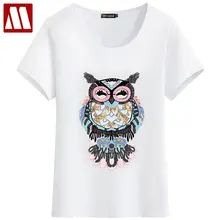 Летняя женская футболка с рисунком совы, расшитая вручную блестками, с объемным рисунком, Camisetas Mujer размера плюс S-5XL, женская футболка из хлопка