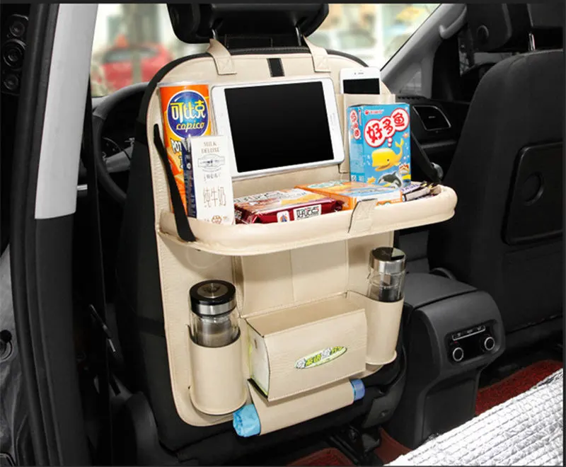 Автомобильный Органайзер, складная сумка для хранения на заднем сиденье, поддон для еды, поддон для воды, автомобильный подстаканник с многофункциональной складной сумкой
