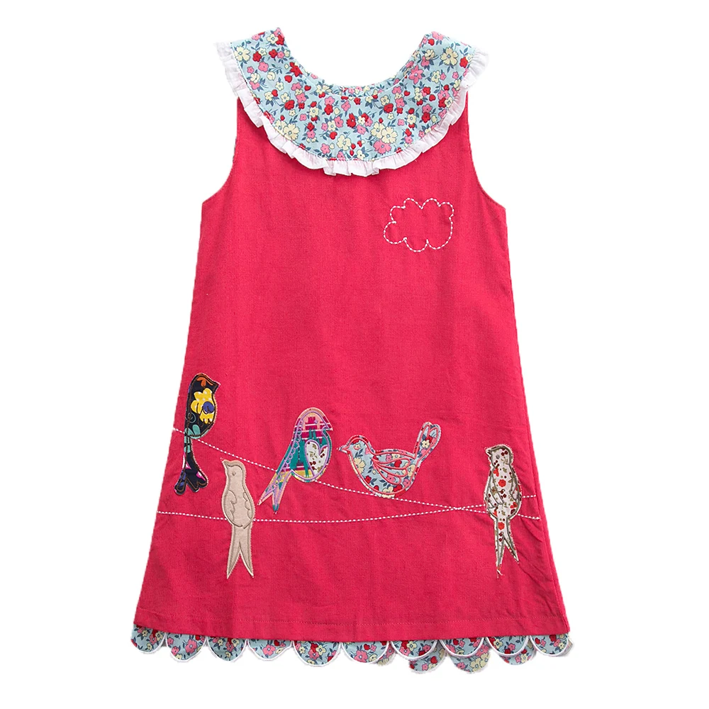 

Girl Sleeveless Dress Embroidered Bird Summer New Cotton Boys Sleeveless Lace Collar baby girl clothes Dress H7136