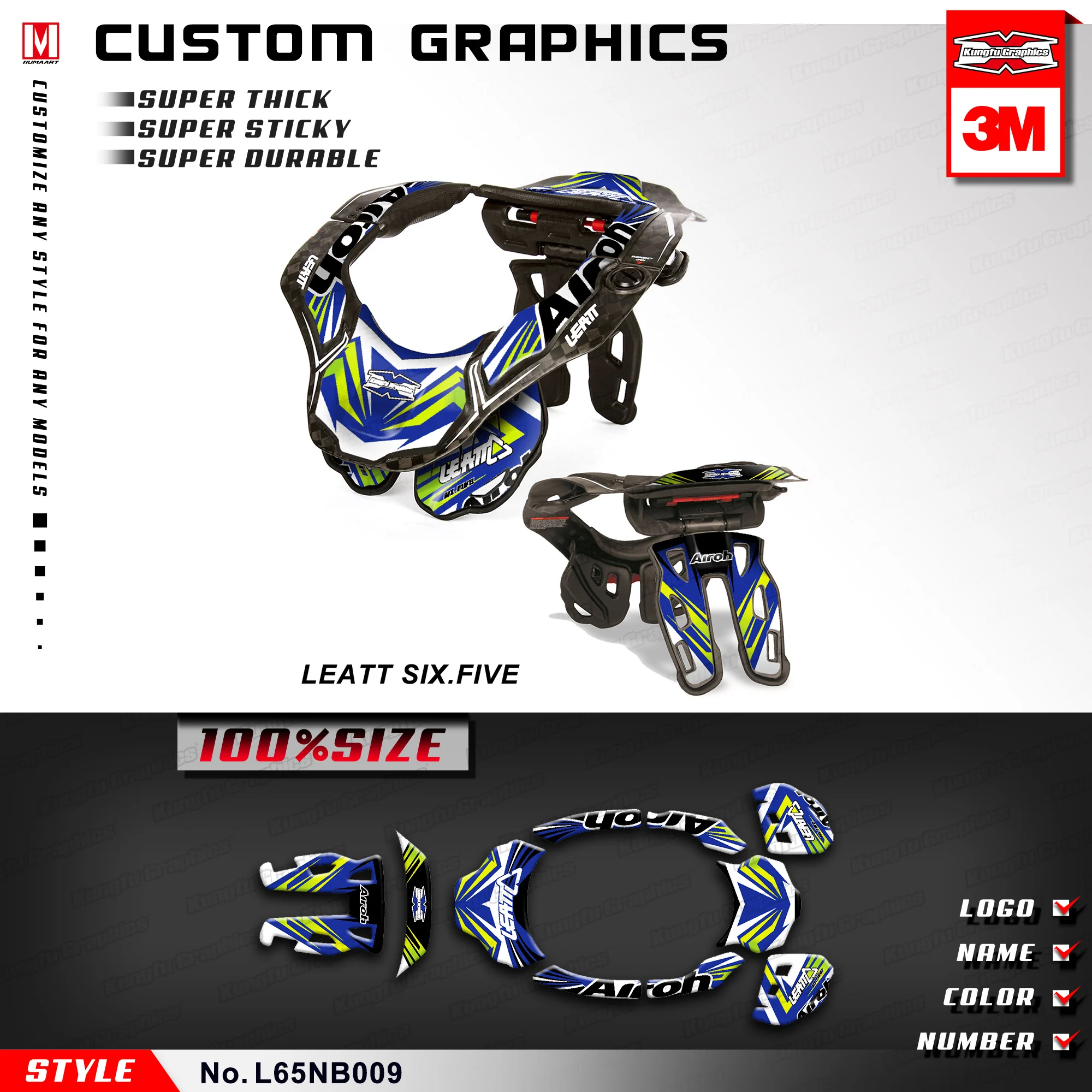 

KUNGFU GRAPHICS Neck Brace Decals MX Stickers Personalized Decor for Leatt DBX GPX 6.5 Six Five S/M L/XL (Style no. L65NB009)