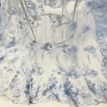 

New Design Light Blue African Lace Fabric 2018 High Quality 3D Applique Lace French Net Lace For Nigerian Dress HJ296-2
